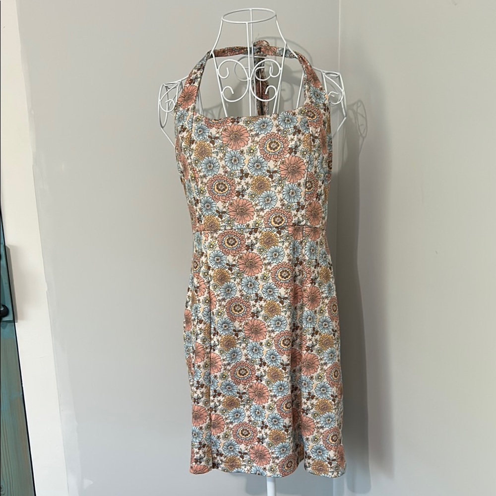 Altar'd State Floral Midi Dress in Pink and Blue